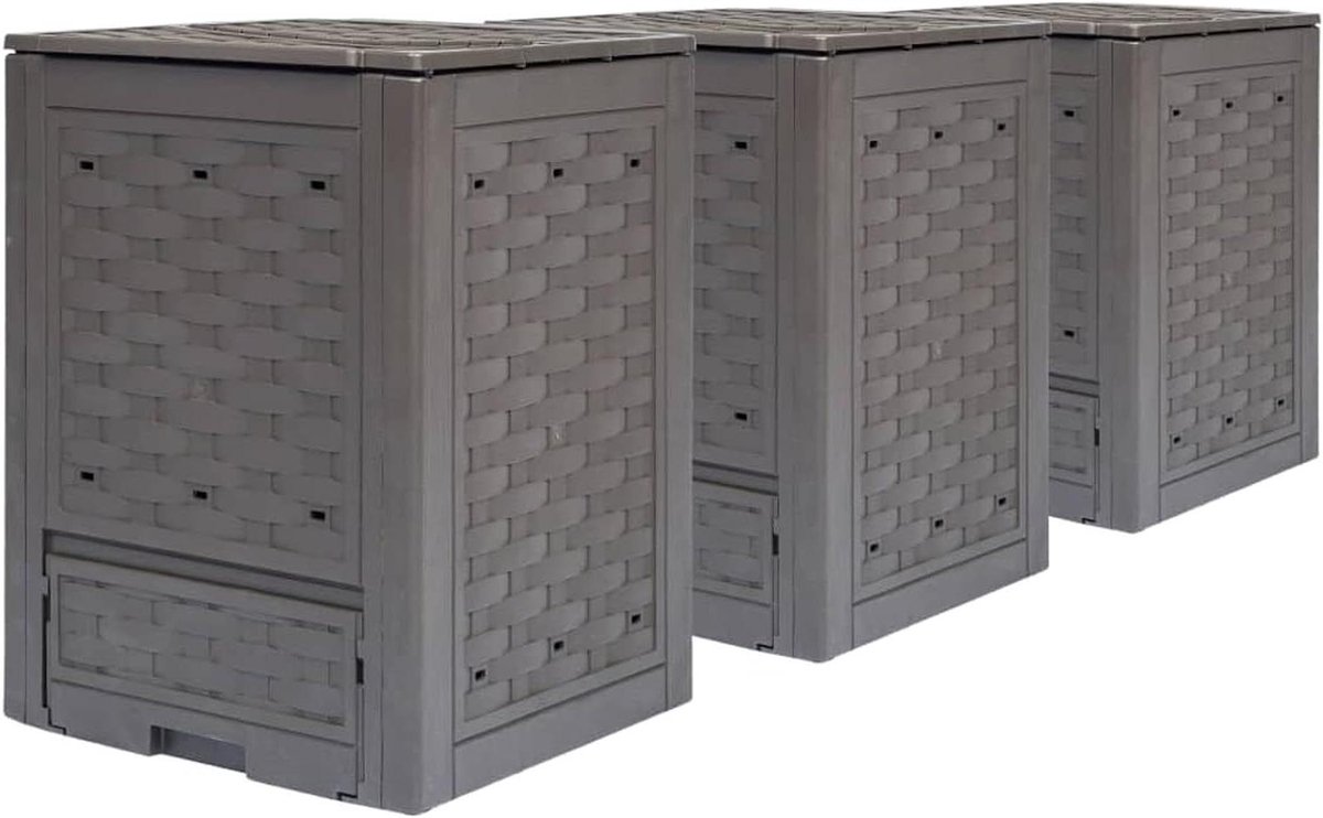 Tuincompostbak - Composteerbakken - Organisch afval verwerken - Rotan-look kunststof - 3 stuks 900L - Bruin