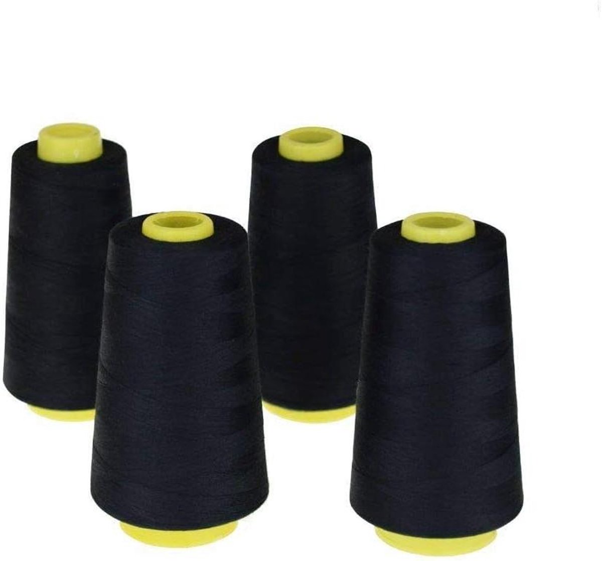 Naaidraad Set - Polyester Spoelen - Kleding Reparatie - Hoge Treksterkte - 4 x 3000 Yards - Zwart