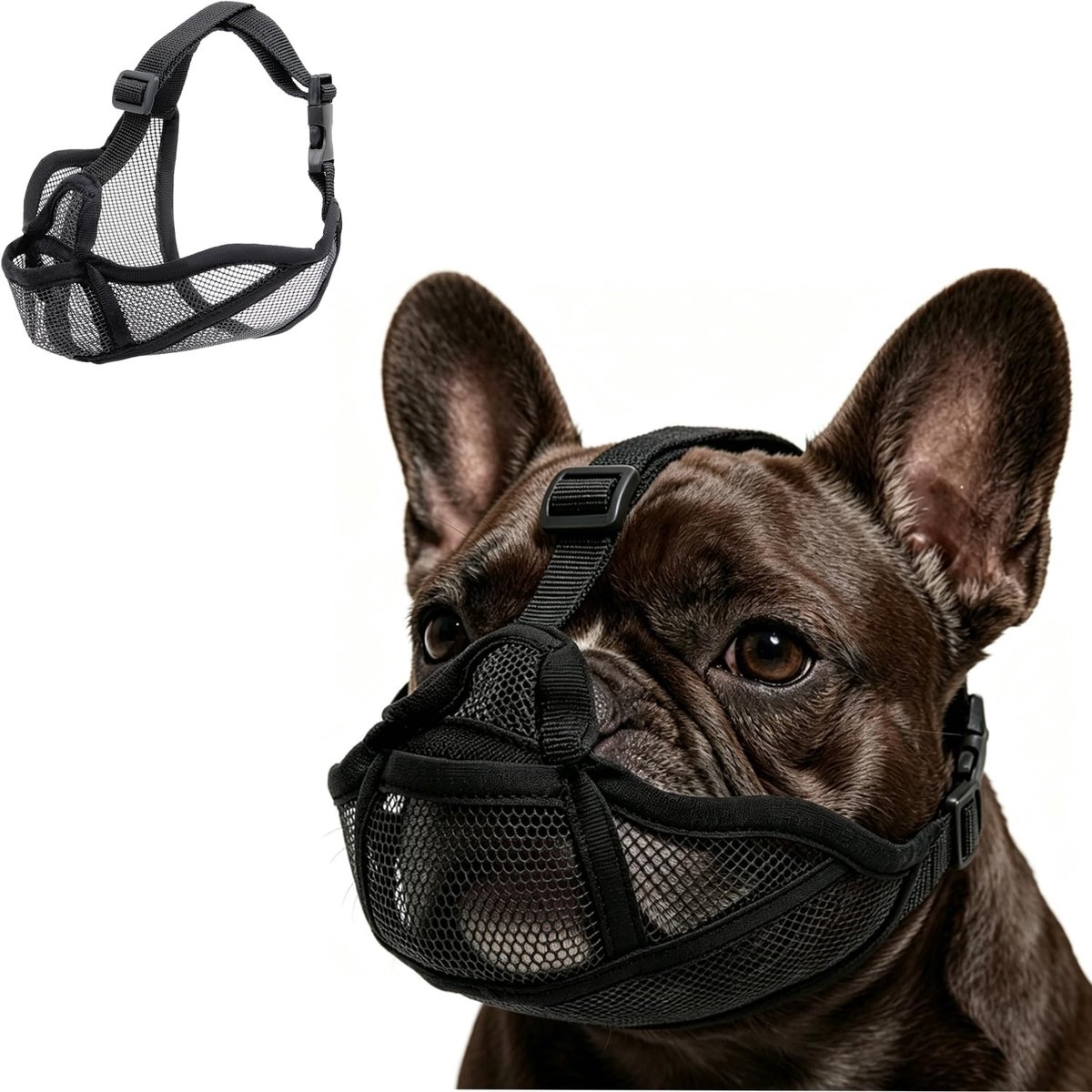Zachte en Ademende Muilkorf voor Kortsnuitige Honden, Verstelbaar en Comfortabel, Ideaal voor Franse Bulldog, Mopshond en Shih Tzu
