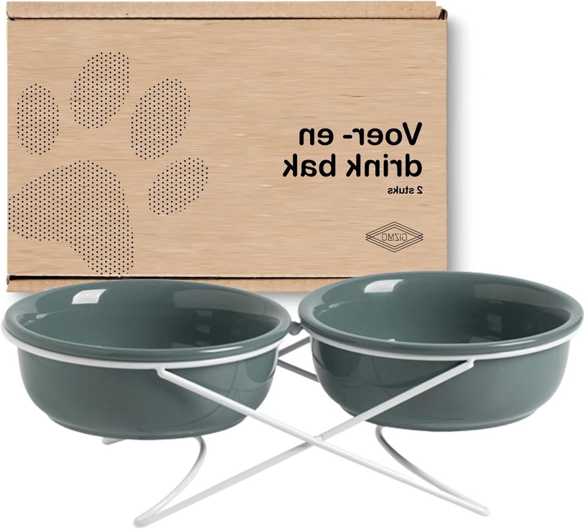 Dubbele Voerbak Hond - Voer- en Drinkbak - Aangenaam Eten - Verhoogde Standaard - 800 ML - Donkergroen