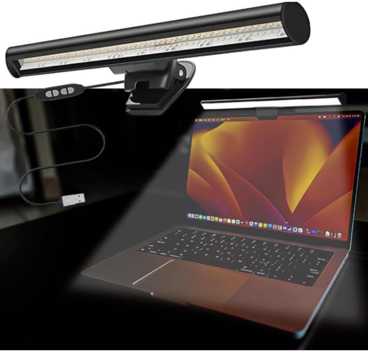 KIRA® Monitor Lamp - Dimbare Monitorlamp voor Oogbescherming - Monitor Lightbar met Touch Bediening - Zwart - 28cm x 6cm x 5cm