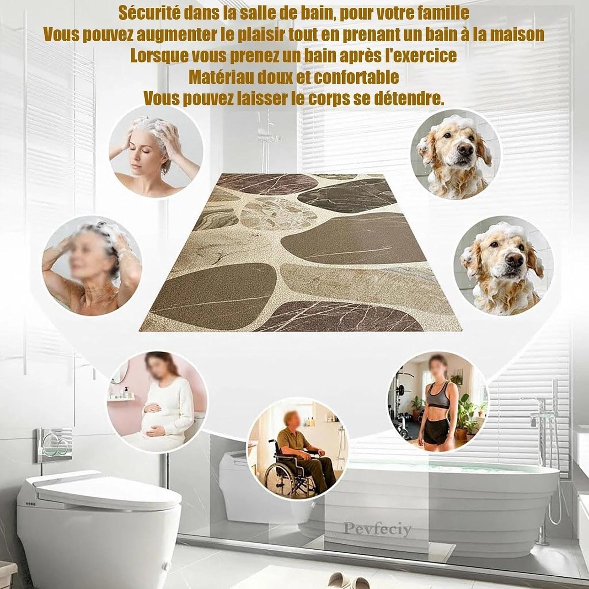 Antislip Douchemat - A - 120 x 80 cm - Zacht PVC met Afvoergaten - Voor Badkamer en Doucheruimte