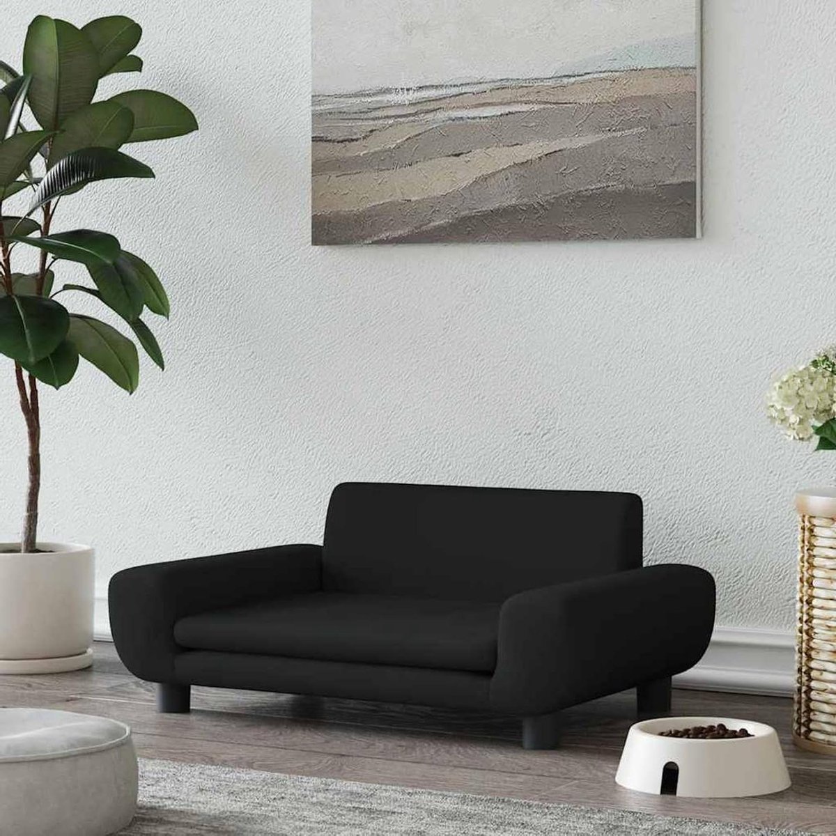 Hondenbed - Huisdierenbank Sofa - Ontspannen Huisdier - Massief Hout Frame - 70 x 45 x 33 cm - Zwart