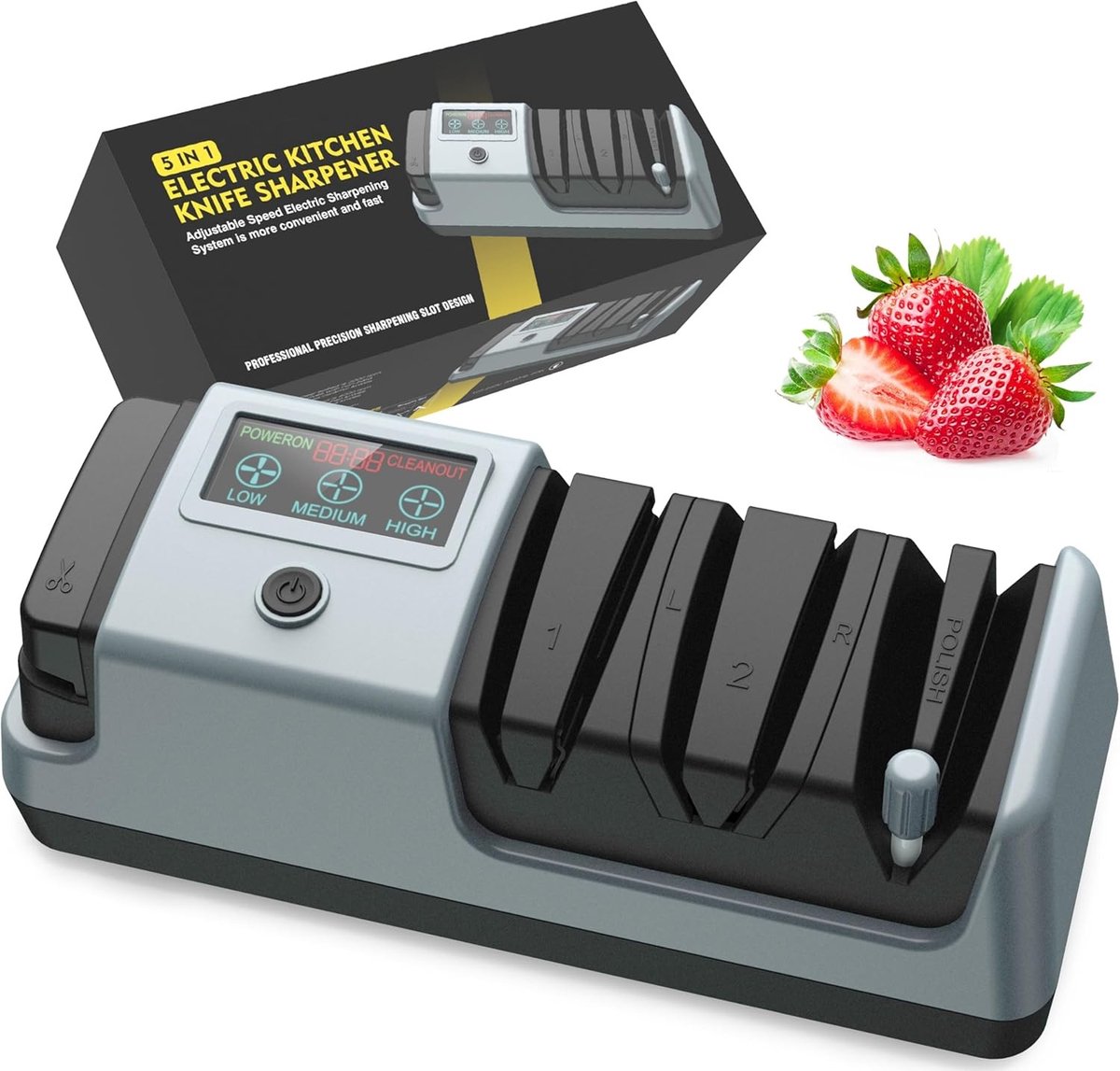 Elektrische messenslijper - Grijs - 5-in-1 sleufdesign - Geschikt voor diverse messen en scharen - Voor keuken en workshop