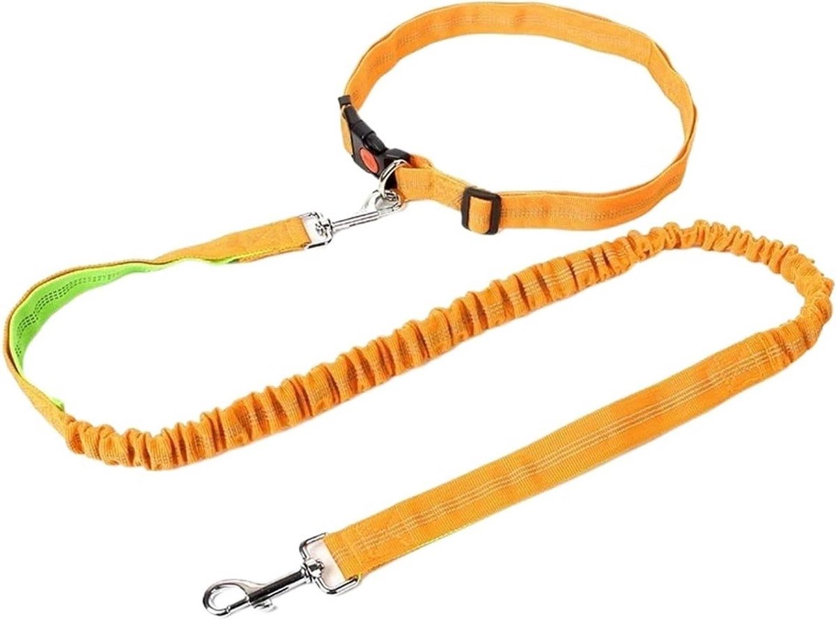 Hands-Free Hondenlijn - Hondenriem Lopen - Hardlopen met Hond - Dubbele Handgreep - Eén maat - Oranje