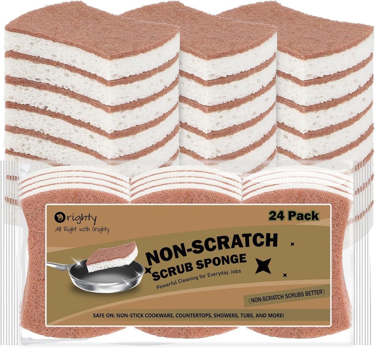 Scratch Resistant Scrubber Spons, 24 Stuks, Biologisch Afbreekbare Cellulose Spons voor Keuken, Ideaal voor Afwassen, Kookgerei en Badkamer Reiniging