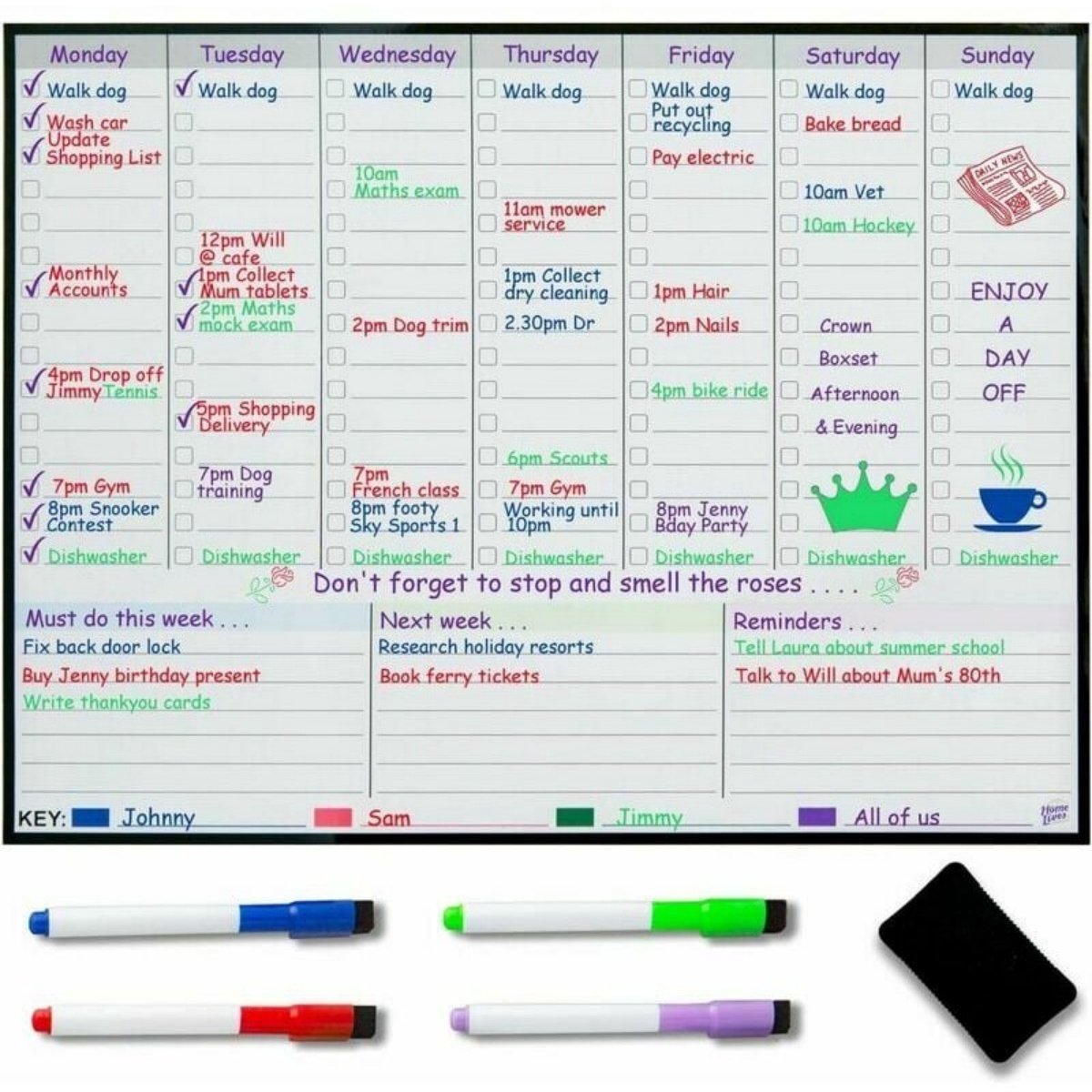 Magnetisch Whiteboard – Weekplanner – 43x33 cm – Voor Koelkast – Uitwisbaar – Met Stiften & Gum
