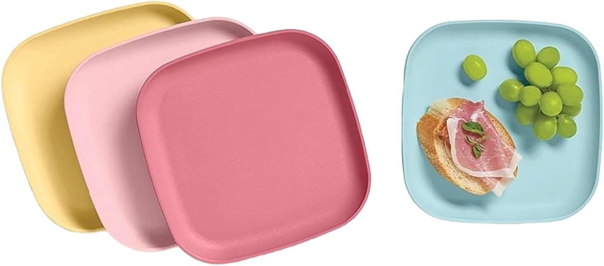 Vierkante Platen Set - Servies Bordu - Lunch Gebruik - Vaatwasmachinebestendig - Set van 4 - Pastel Kleuren