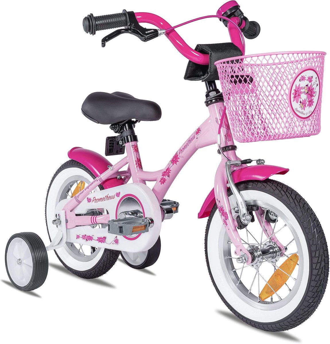 PROMETHEUS BICYCLES kinderfiets 12 inch meisjes- fiets meisje van 3 jaar met zijwieltjes terugtraprem Meisjesfiets 12 inch in roze
