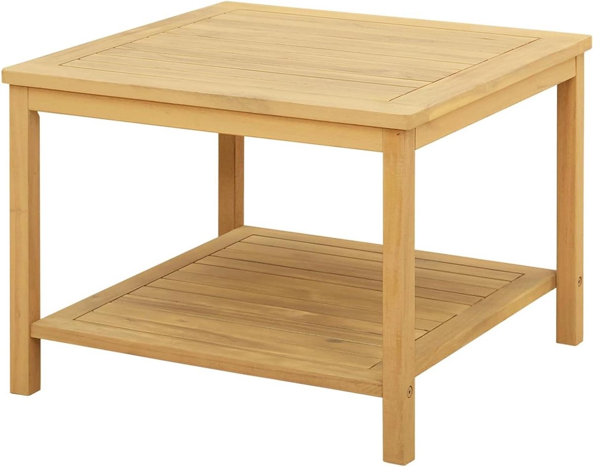 Bijzettafel massief hout - Tuin tafel - Gezellig buiten zitten - Geïntegreerd opbergrek - 60 x 60 x 45 cm