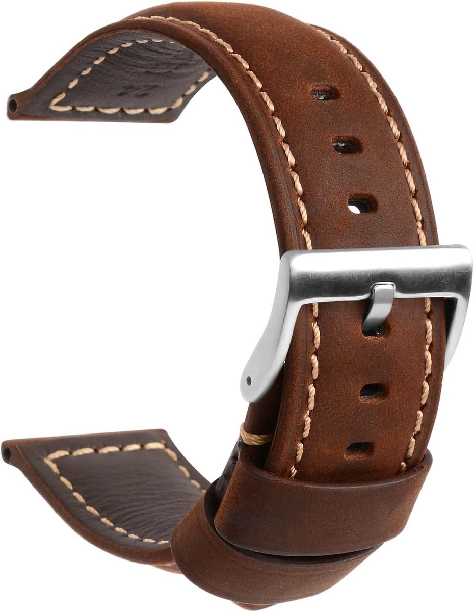Leren Horlogebanden voor Mannen - Zwarte Vintage Zachte Band - Dikke en Gevoerde Smartwatch Strap met Gesp - 20mm, 22mm, 24mm, Comfortabel en Duurzaam