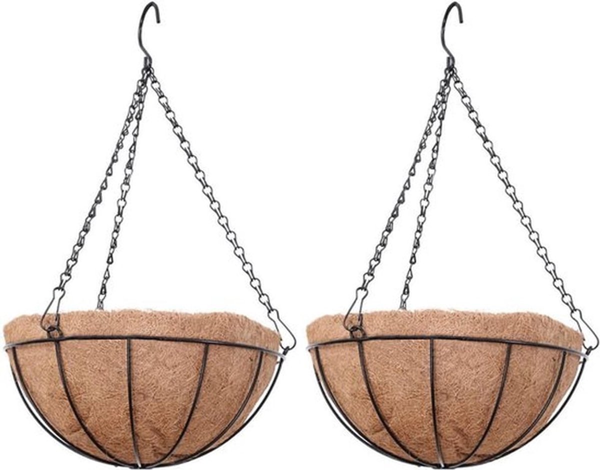 Hangende bloempotten voor buiten, grote kokosnoot-bloembakken met ketting, perfect voor tuin en balkon (2 x 25 cm)