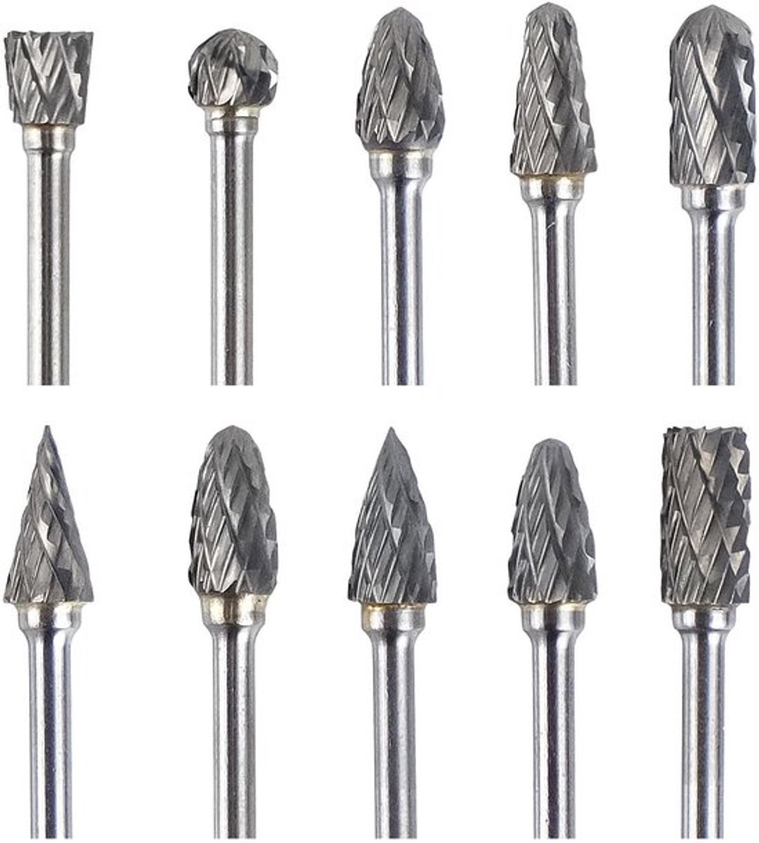 Freesset 10 Stuks - Wolfraamcarbide - Roterende Frees - Voor Graveren/Slijpen - Multifunctioneel Gereedschap - Diverse Vormen - Roterende Frezen