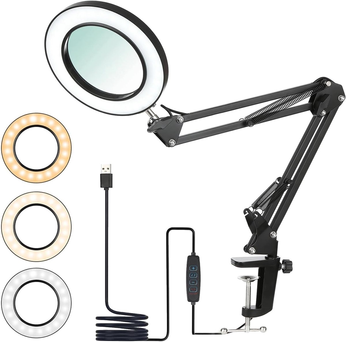 Vergrootglas met Licht en Standaard - Zwart - 4.3 inch - LED-vergrootglas met Klem voor Lezen en Knutselen