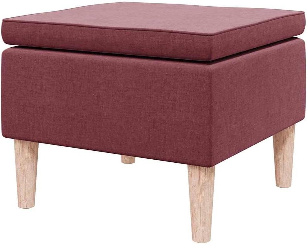 Zachte Kruk - Voetenbankje Poef - Ontspannen Zitten - Houten Poten - 52 x 42 x 52 cm - Wijnrood