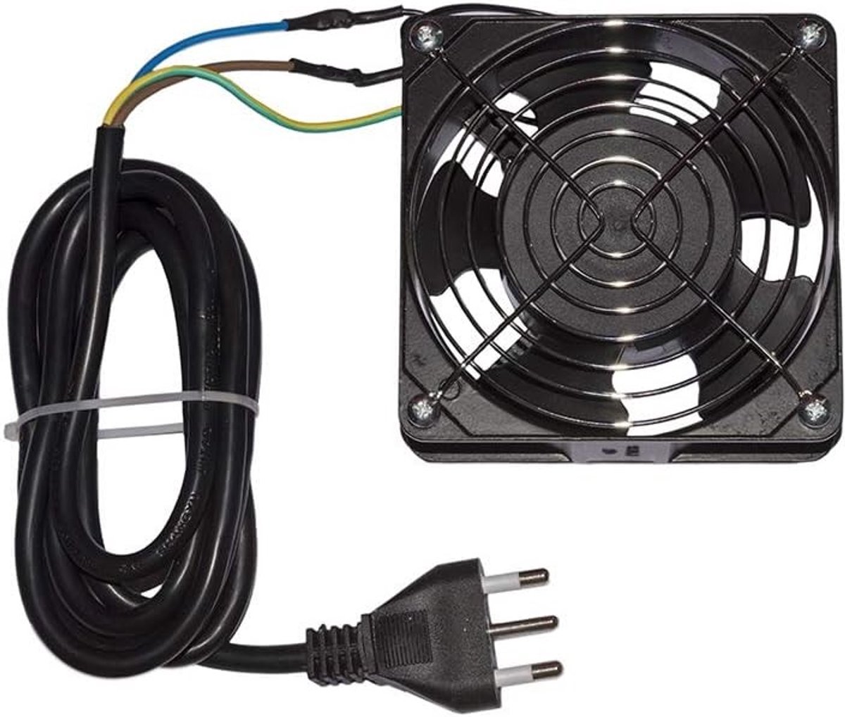 Ventilator - Zwart - 120 x 120 x 38 mm - Metalen Ventilator met 2 m Kabel en Italiaanse Stekker - Voor Diverse Toepassingen