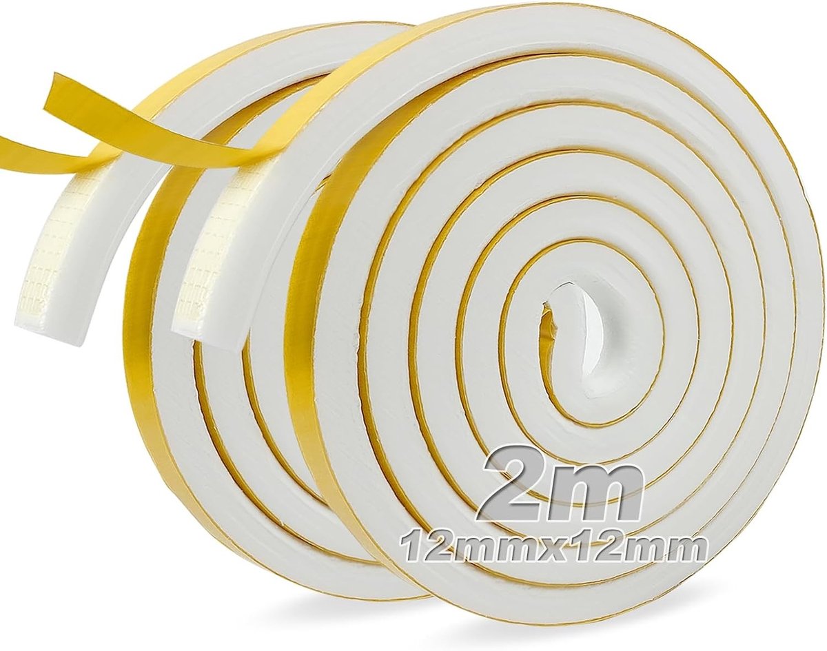 SnelShoppen - Foam Adhesive Tape 12mm x 12mm - Zelfklevende Foam Tape voor Ramen, Deuren, Geluiddemping, Verzegeling, 2 Rollen van 2m - Wit