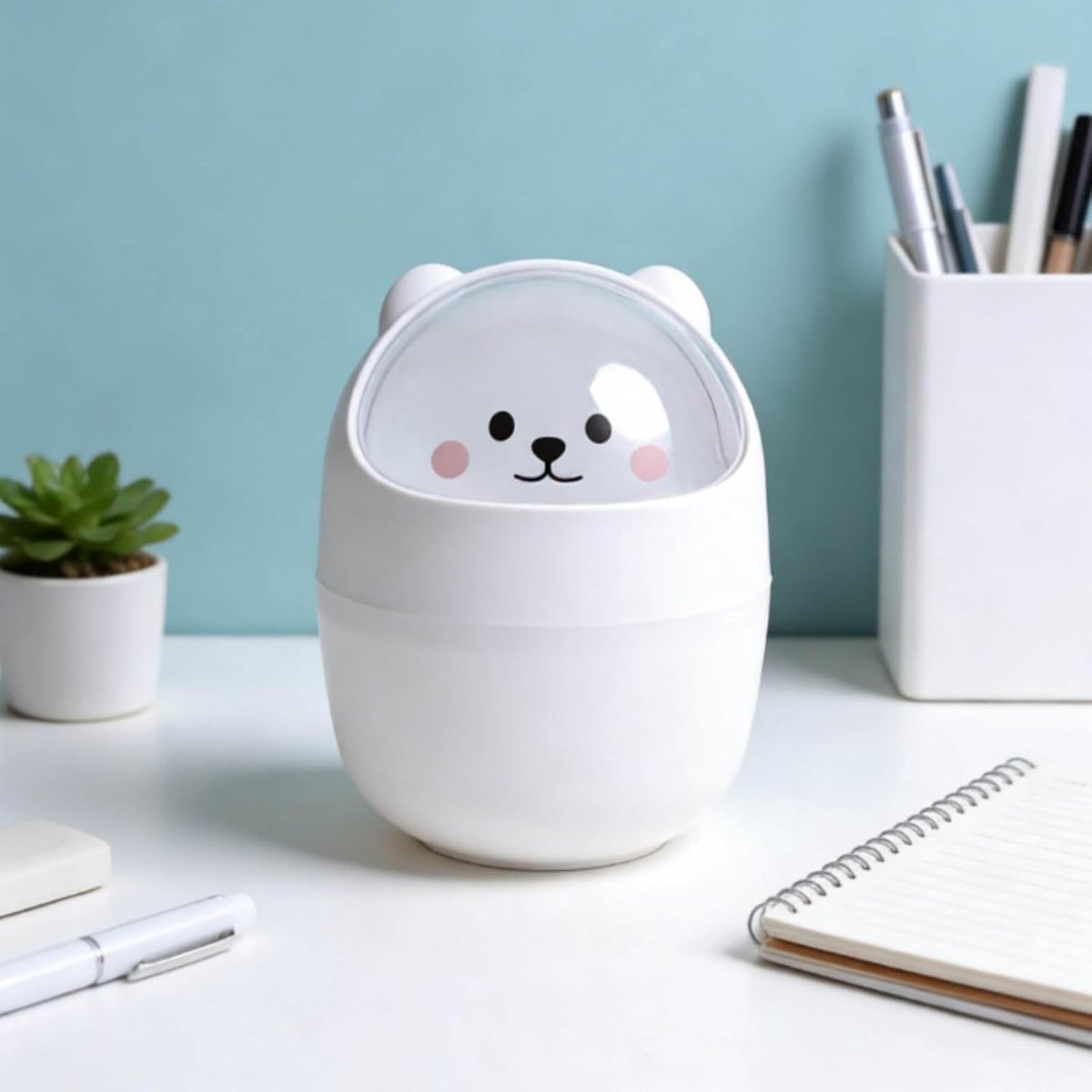 Schattige Mini Desktop Afvalbak in Dierenvorm met Swingdeksel voor Keuken en Bureaugebruik