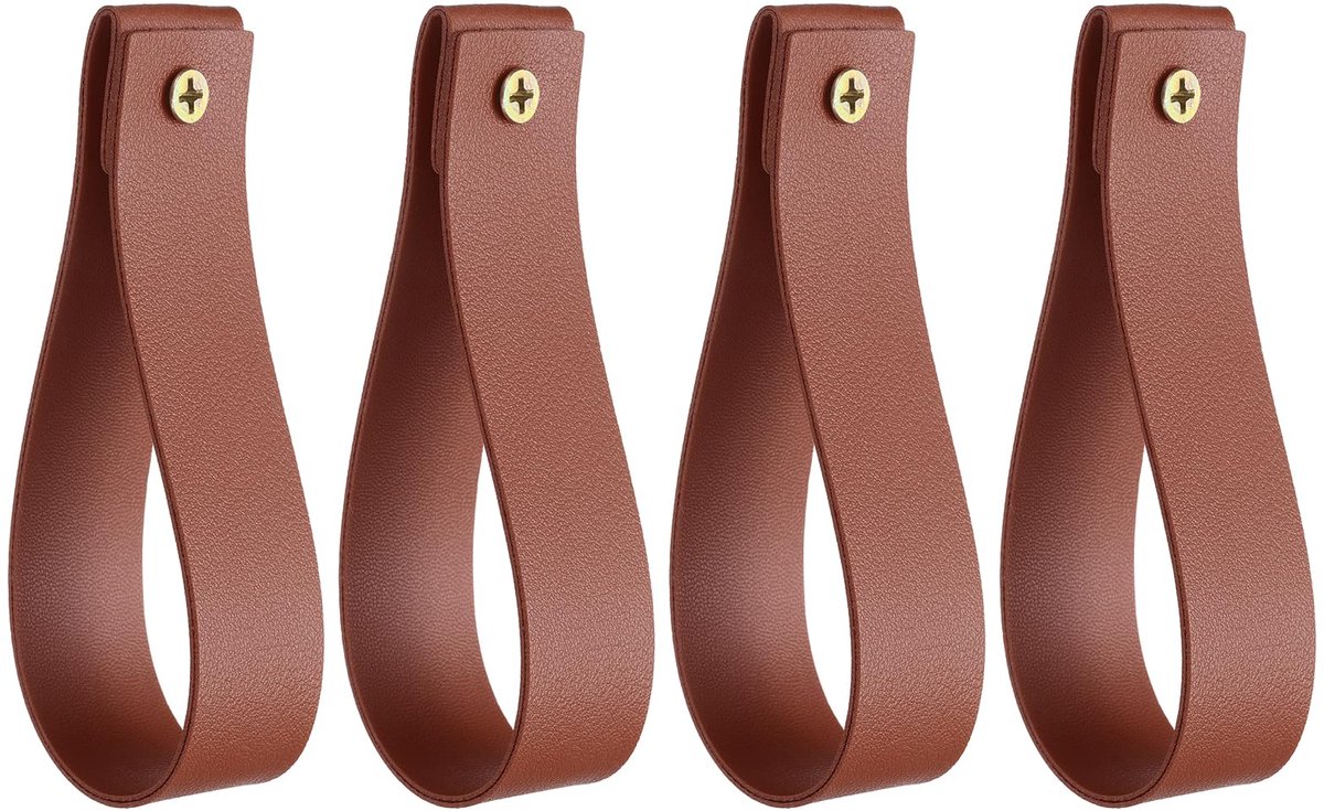 SnelShoppen - 4 Stuks Leren Gordijnsteunen, 12 cm, Muurbevestiging voor Woonkamer, Badkamer, Keuken en Slaapkamer, Donkerbruin, Sterk en Flexibel