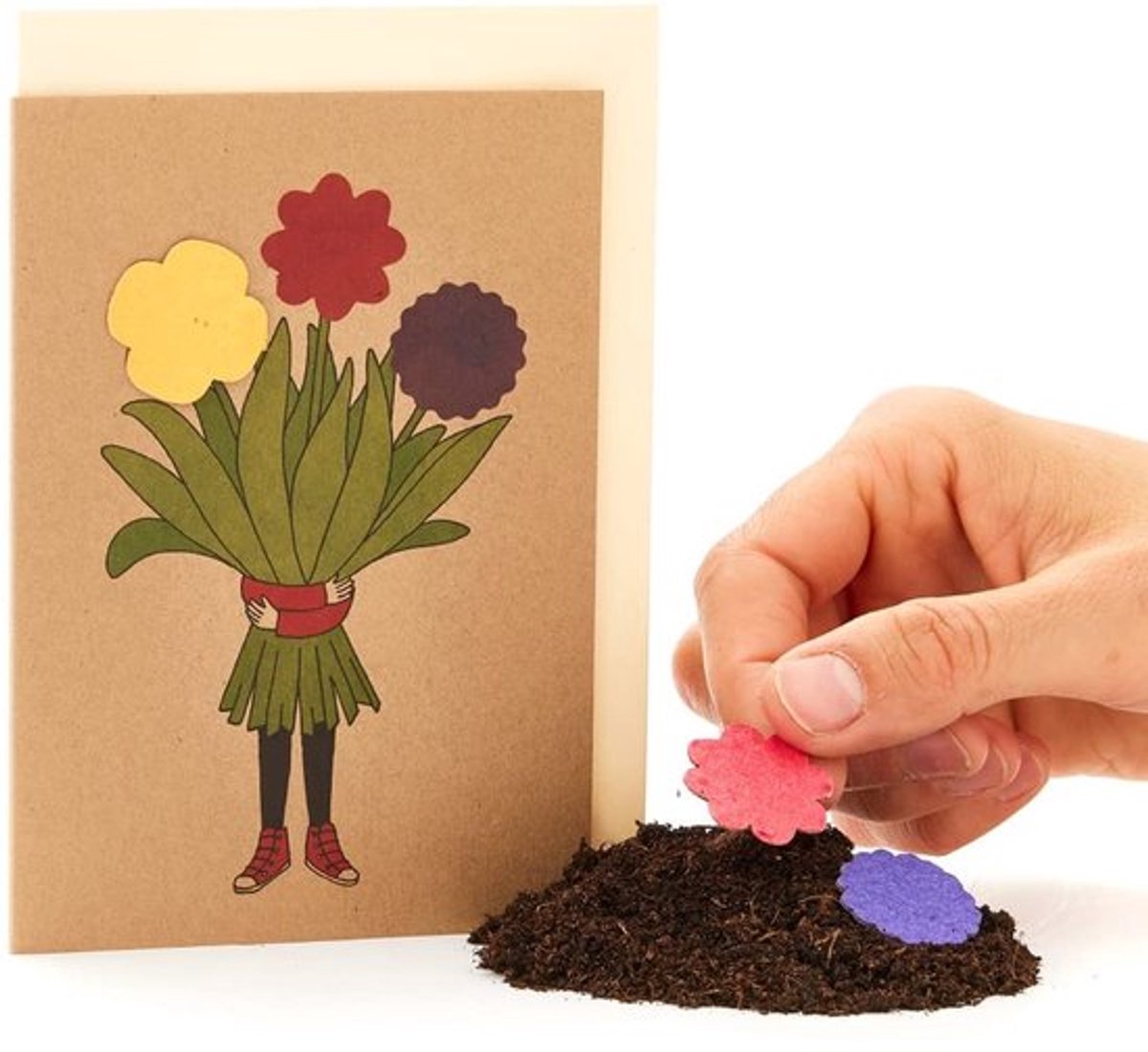 Wenskaart Bloemenmeisje met Wilde Bloemzaden - Neutraal voor Alle Gelegenheden