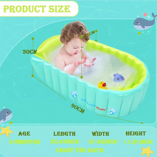 Opblaasbaar Babybadje voor Baby's en Peuters, Antislip Badtray, Vouwbaar Reisbad met Zacht Kussen en Comfortabele Zitplaats (0-3 Jaar) — afbeelding 4