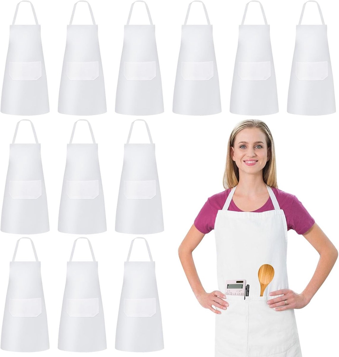 Unisex Keuken Schort met 2 Zakjes, Verstelbaar en Waterdicht, Ideaal voor Koken, Grillen en Bakken in de Keuken of Restaurant