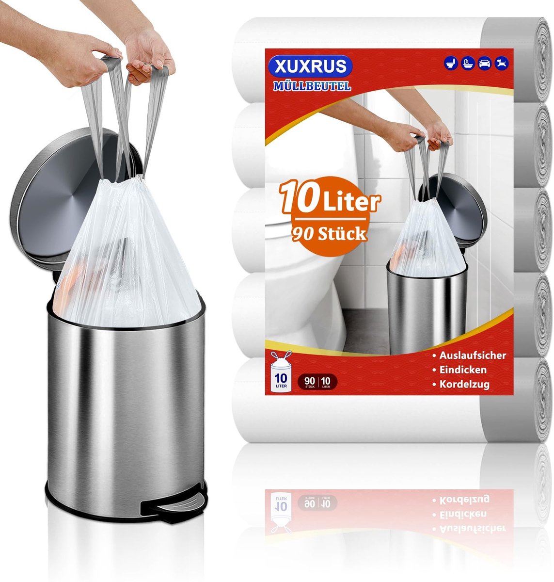 Omgoods - Afvalzakken 10 Liter met Trekband, 90 Stuks Wit