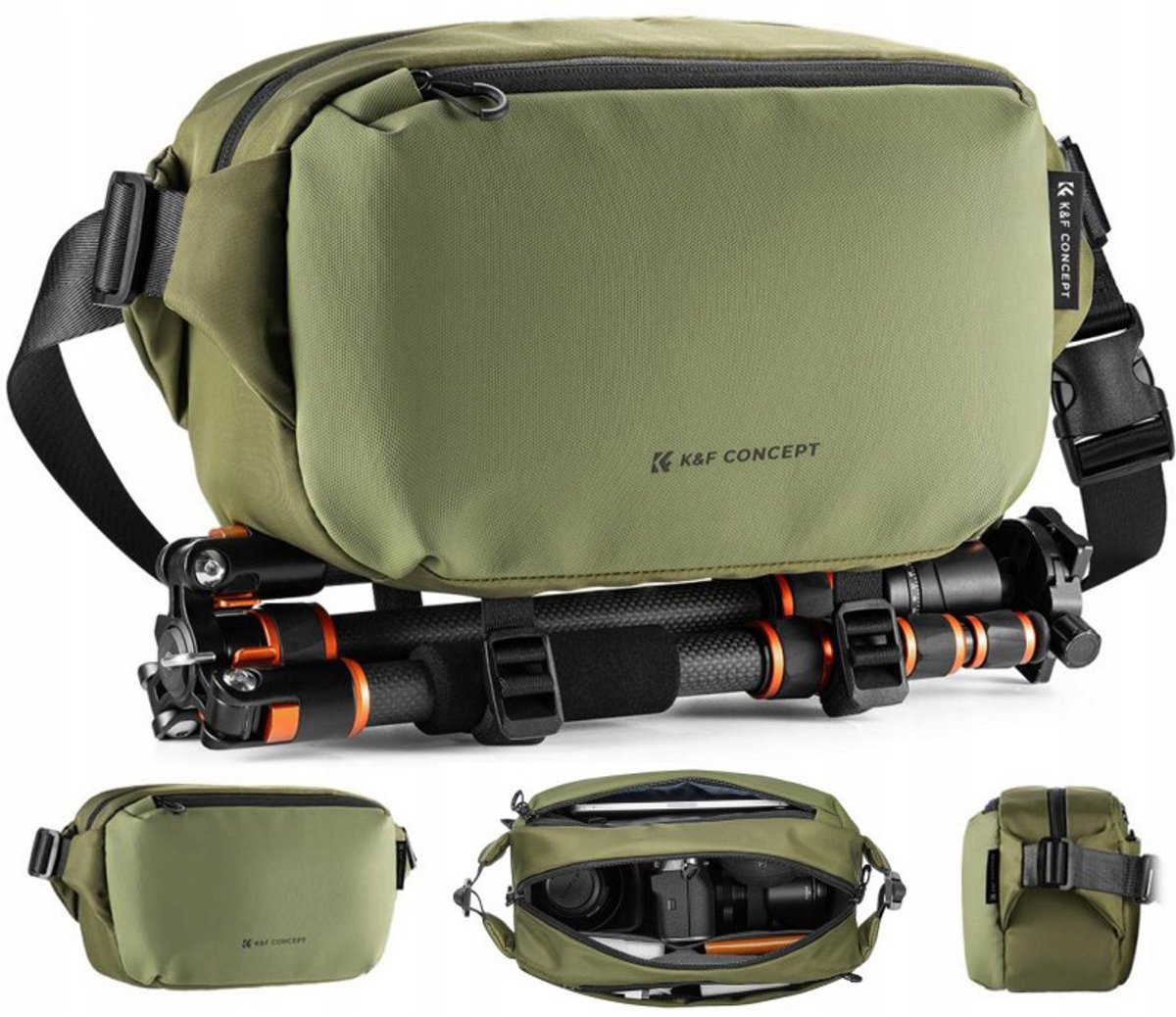 K&F Concept Fototas Schoudertas Camera Tas Groen 10L Waterdicht