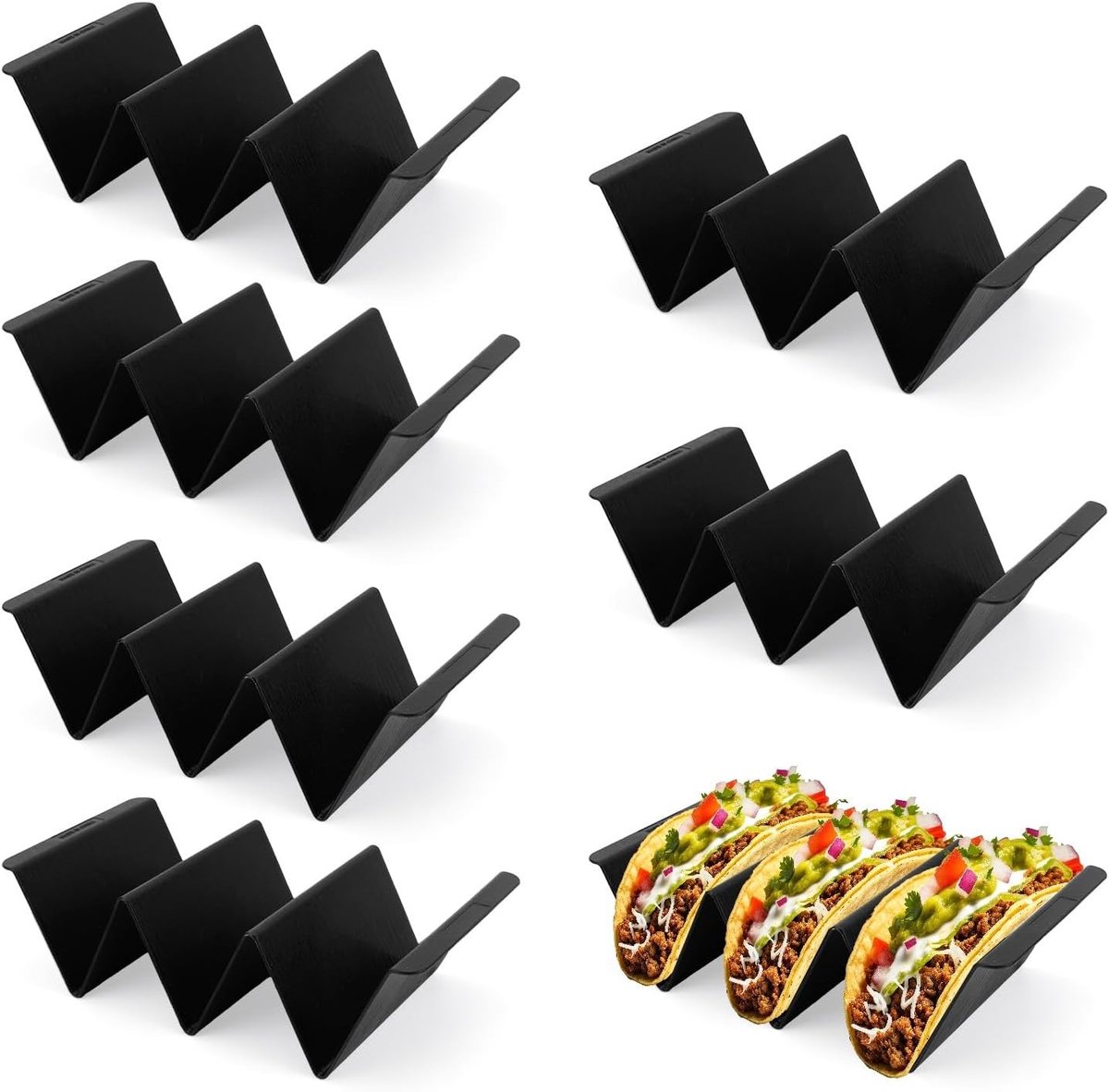 Tacohouder - Zwart - 19,6 x 10 x 5,3 cm - Plastic Groot Serveerschaaltje - Herbruikbaar voor Feest en Picknick