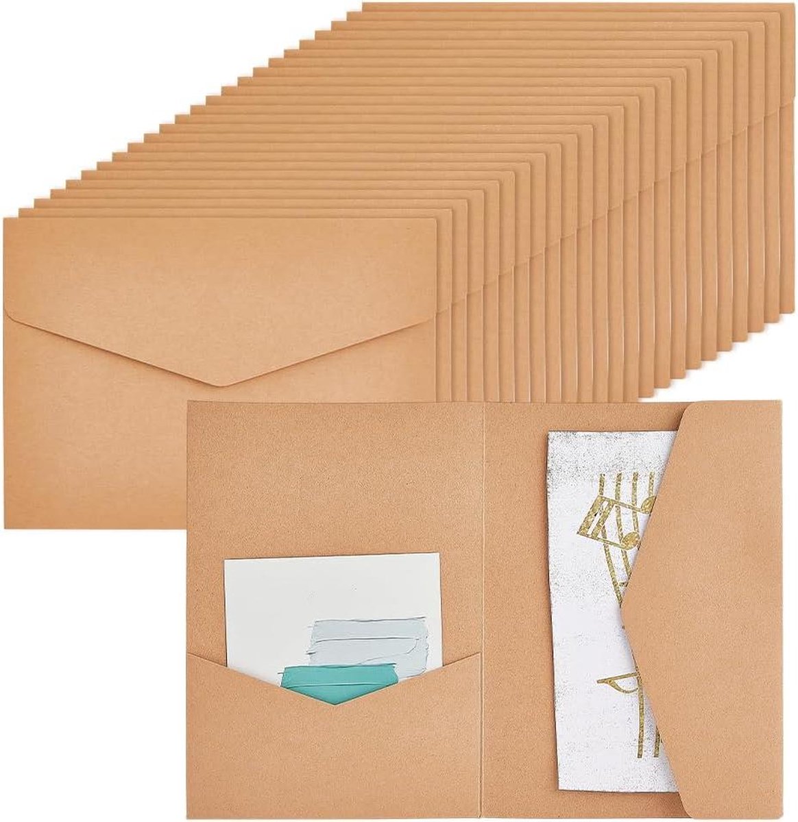 Uitnodiging Hoezen - Bruiloft Enveloppen - Feestelijke Aankondigingen - Lasergesneden Randen - 13 x 18 cm - Houtkleurig