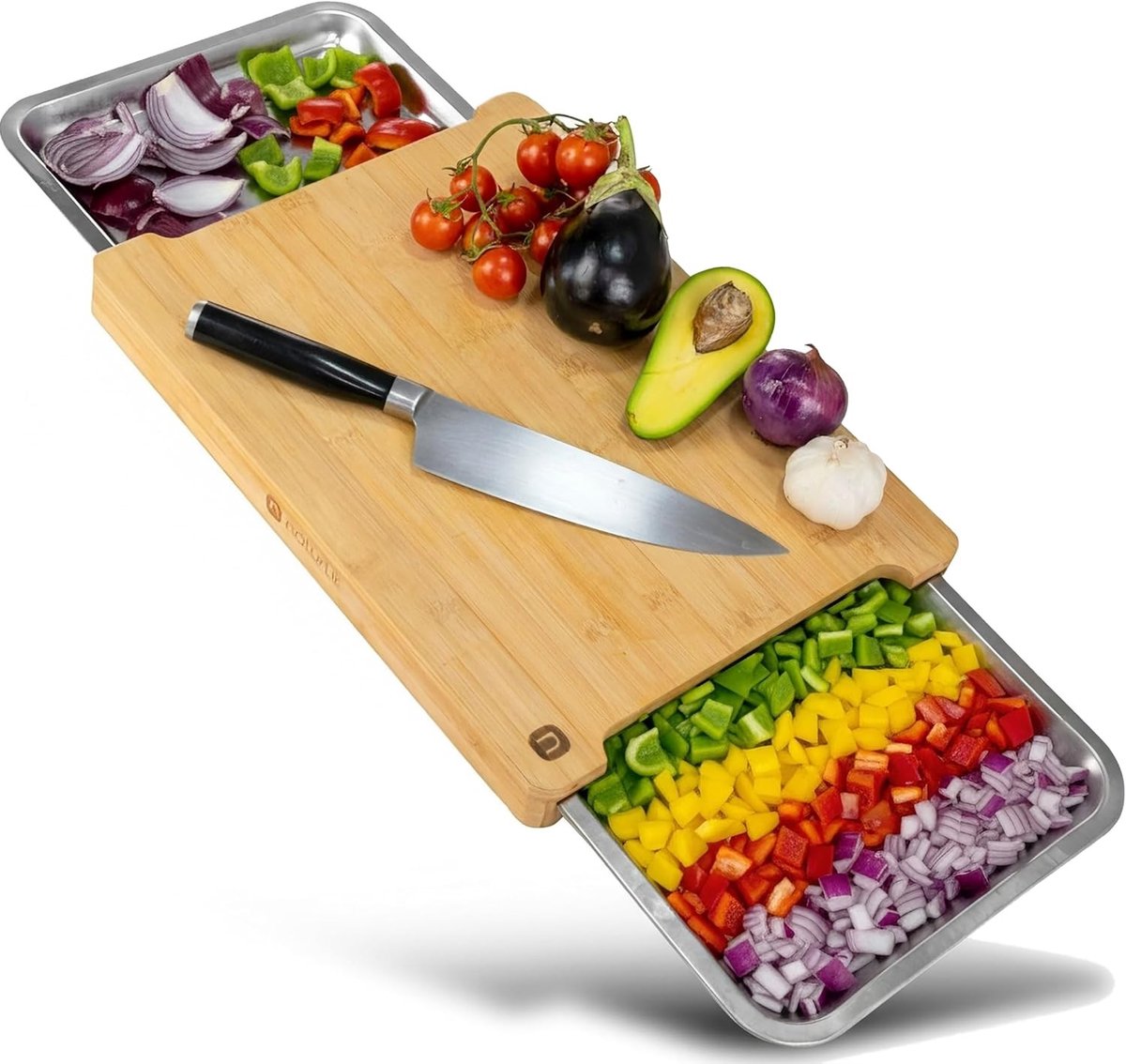 Snijplankenset met houder - Bamboe - 40 x 29 cm - Met Magnetische Lekbakken - Duurzame Keukenhulp
