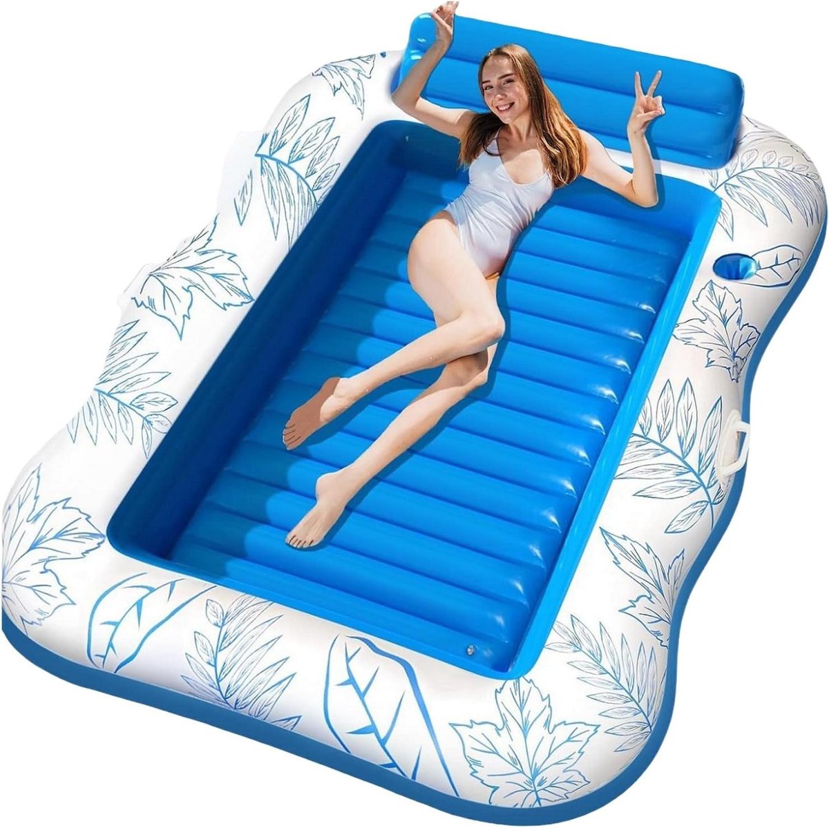 Opblaasbaar Luchtbed - Zwemband Vlot - Ontspannen in Water - Met Bekerhouder - 220 x 160 cm - Blauw