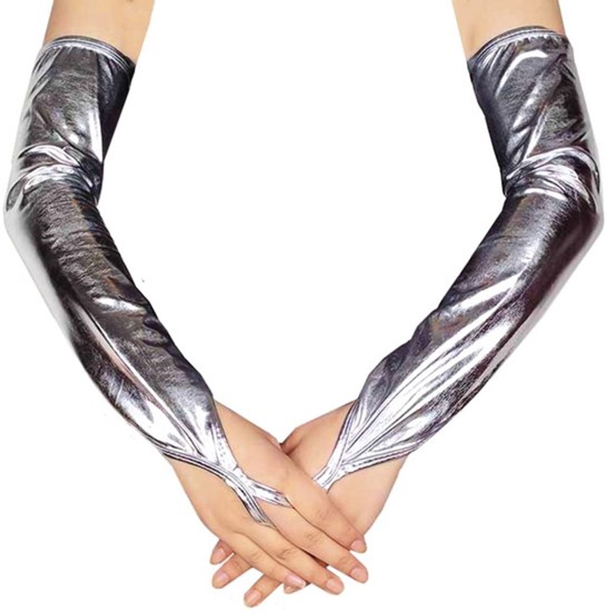 Opera-handschoenen glanzend kunstleer - Vingerloze handschoenen - Ellebooghandschoenen - Retro design - Elastisch - 45 cm lang