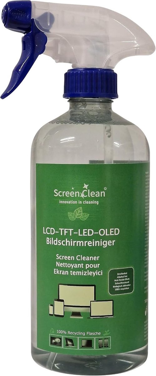 Schermreiniger - Transparant - 500 ml - Biologisch Afbreekbare R-PET Pompspray - Voor Gevoelige Displays