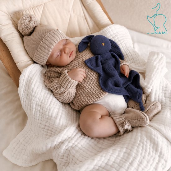 MijnNami Knuffeldoekje Baby Konijn - Hydrofiel Biologisch Katoen - Tutteldoekje - Evening Blue van MijnNami — afbeelding 2