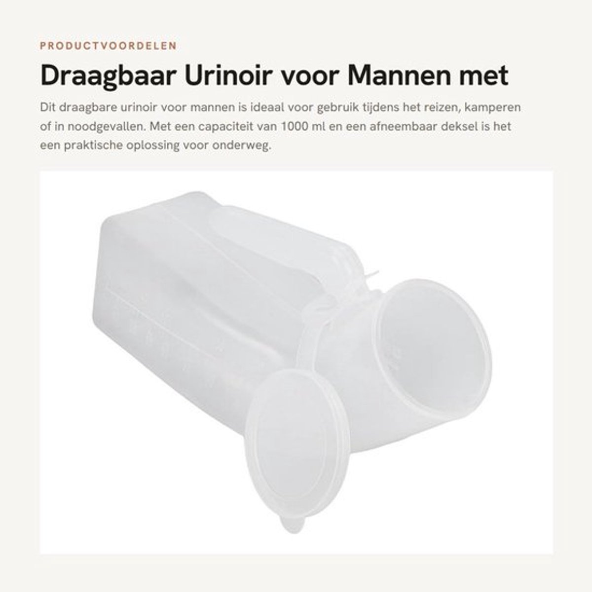 Urinoir Draagbaar 1000 ml - Morsbestendig - Urinefles - Afneembaar Deksel - Robuuste Constructie - Voor Reizen/Kamperen - Plasfles