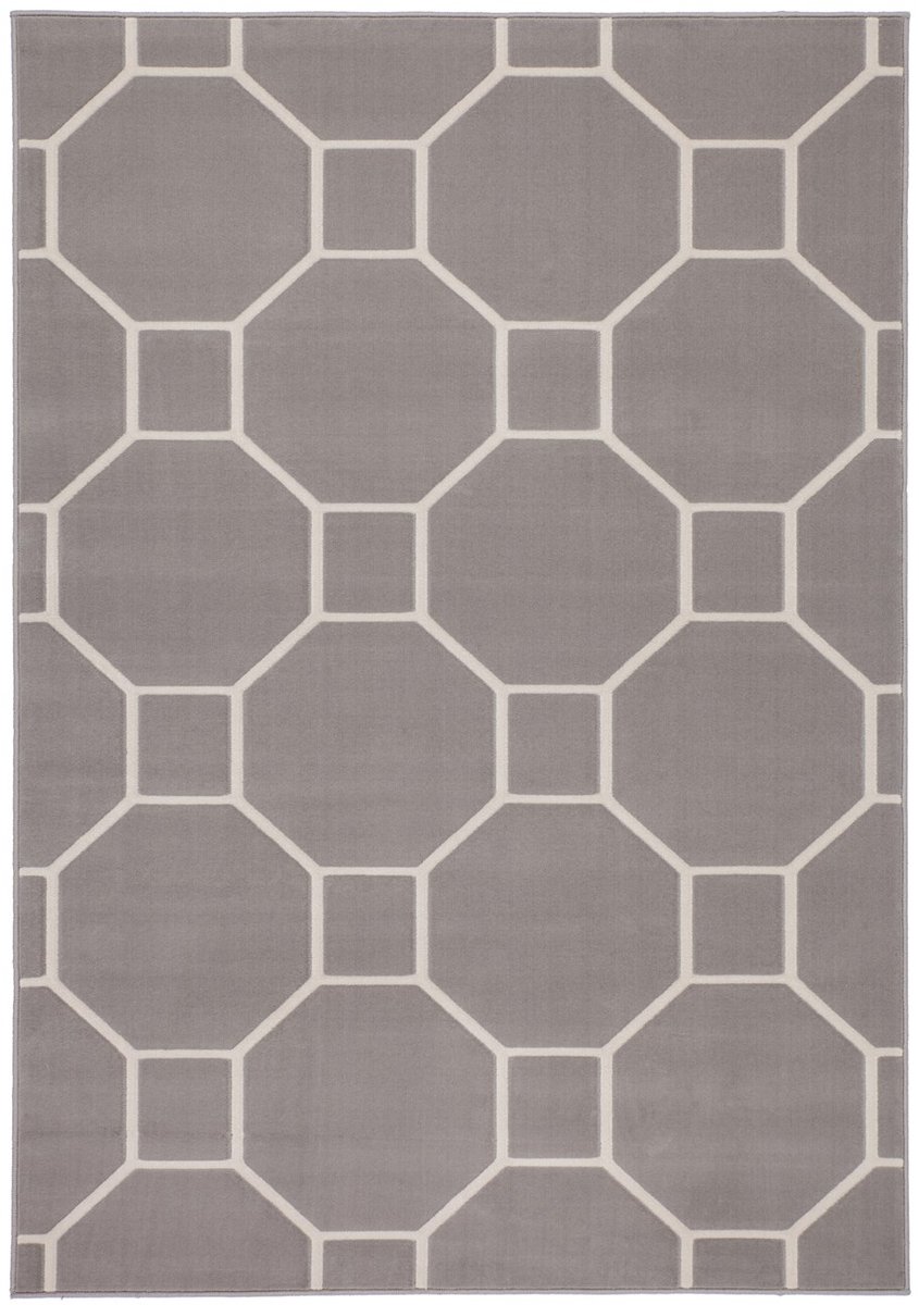Padiro laagpolig vloerkleed 80 x 150 cm - taupe / crème / off-white - modern geometrisch patroon - geschikt voor vloerverwarming - van polypropyleen
