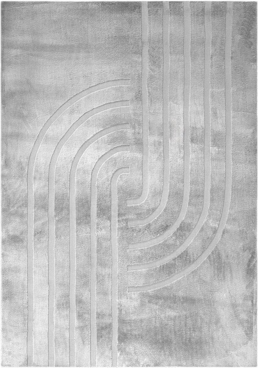 Padiro hoogpolig vloerkleed 160 x 230 cm - grijs - modern geometrisch patroon - geschikt voor vloerverwarming - van polyester en wol