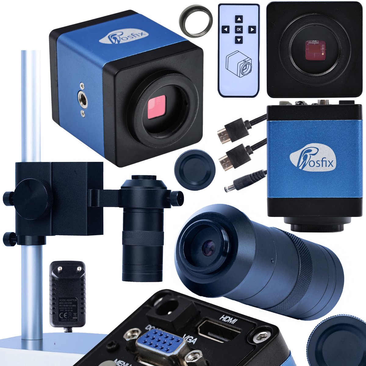 Rosfix Microscoopset Draco Blue Pro - Microscoopcamera 2MP FullHD HDMI/VGA - C-Mount 100x Optiek