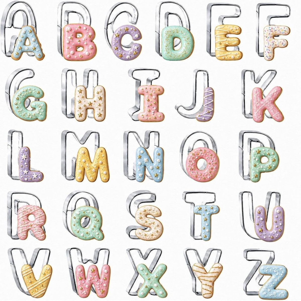 Set van 26 uitsteekvormpjes met letters A-Z van roestvrij staal voor koekjes, fondant en cake, ideaal voor verjaardagen en feestjes