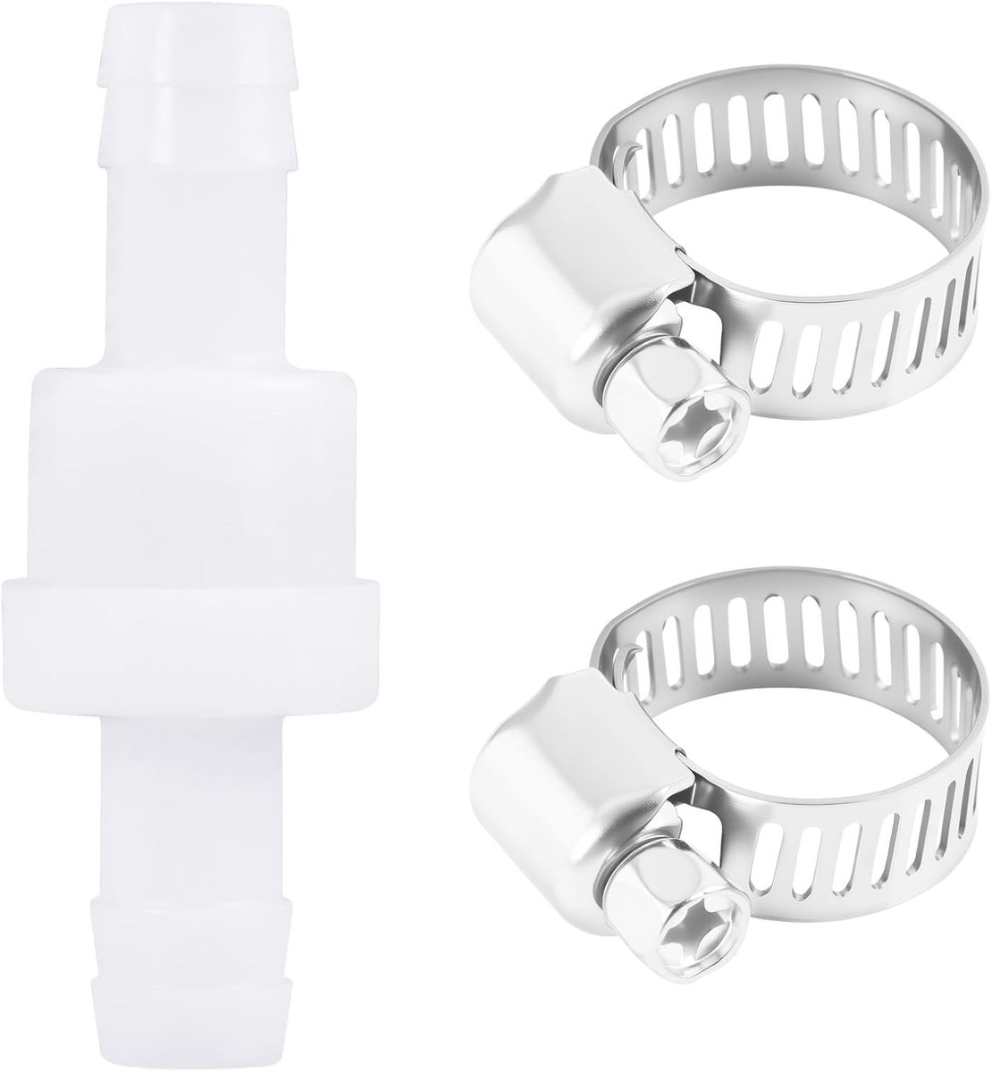 Plastic water terugslagklep 10 mm met 2 klemmen - perfect voor wasmachines, drogers en afvoersystemen voor vloeistoffen en gassen