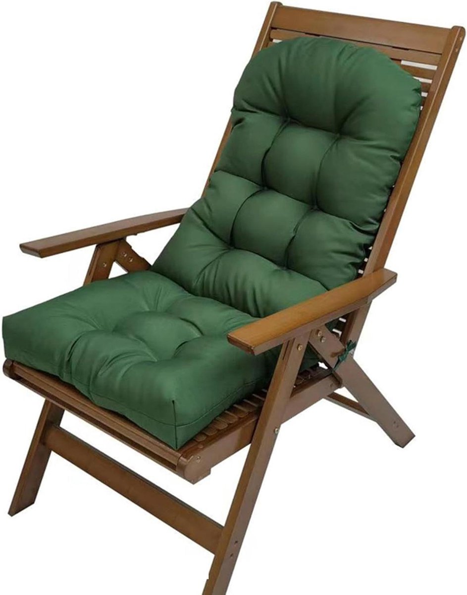 Tuinstoelkussens Hoge Rug - Dikke Zitkussens - Buiten Ontspannen - Waterafstotend Polyester - 110 x 50 cm - Donkergroen