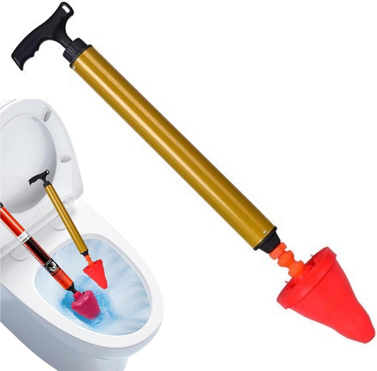 Afvoer Ontstopper - Zuiger WC - Verstopping Verhelpen - Roestvrij Staal - 62 cm Lengte - Zwart