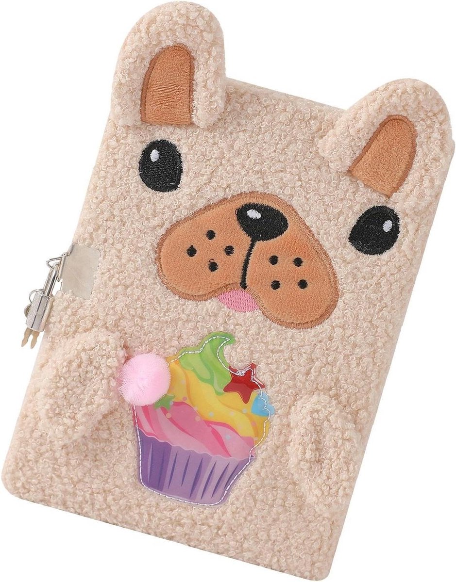 Vergrendeld Dagboek - Pluche Puppy Dagboek - Persoonlijke Notities - Zacht Pluche Materiaal - 22 x 16 cm - Bruin