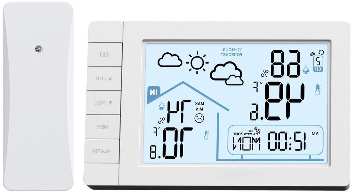 Weerstation Thermometer - Binnen Buiten Meter - Weersvoorspelling Thuis - 100m Draadloze Sensor - 15 x 12 x 4.5 cm