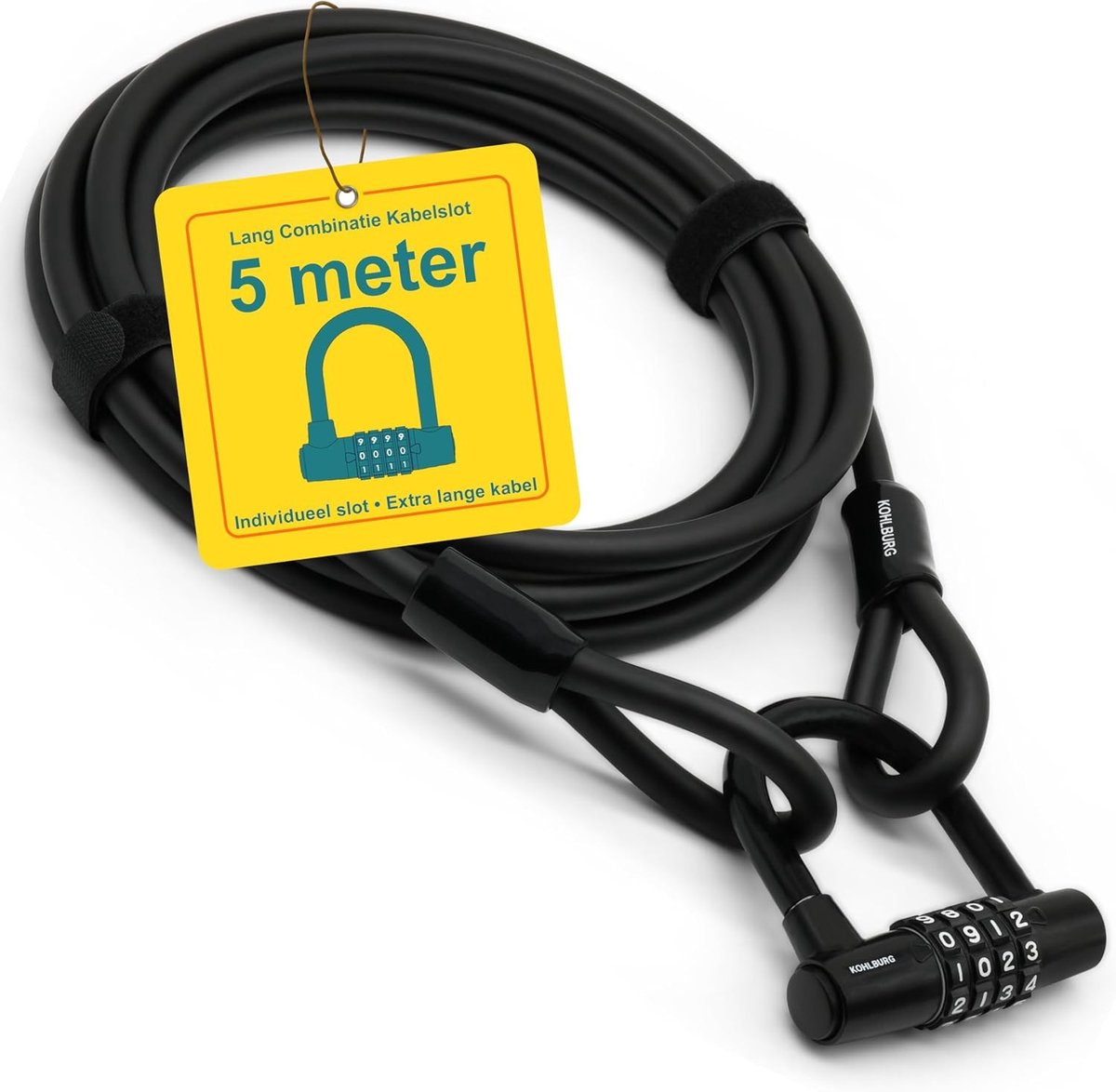Cijfer-kabelslot 4-cijferig - Zwart - 5 meter - Staalkabel met beschermmantel - Beveiliging voor fiets en tuinmeubelen