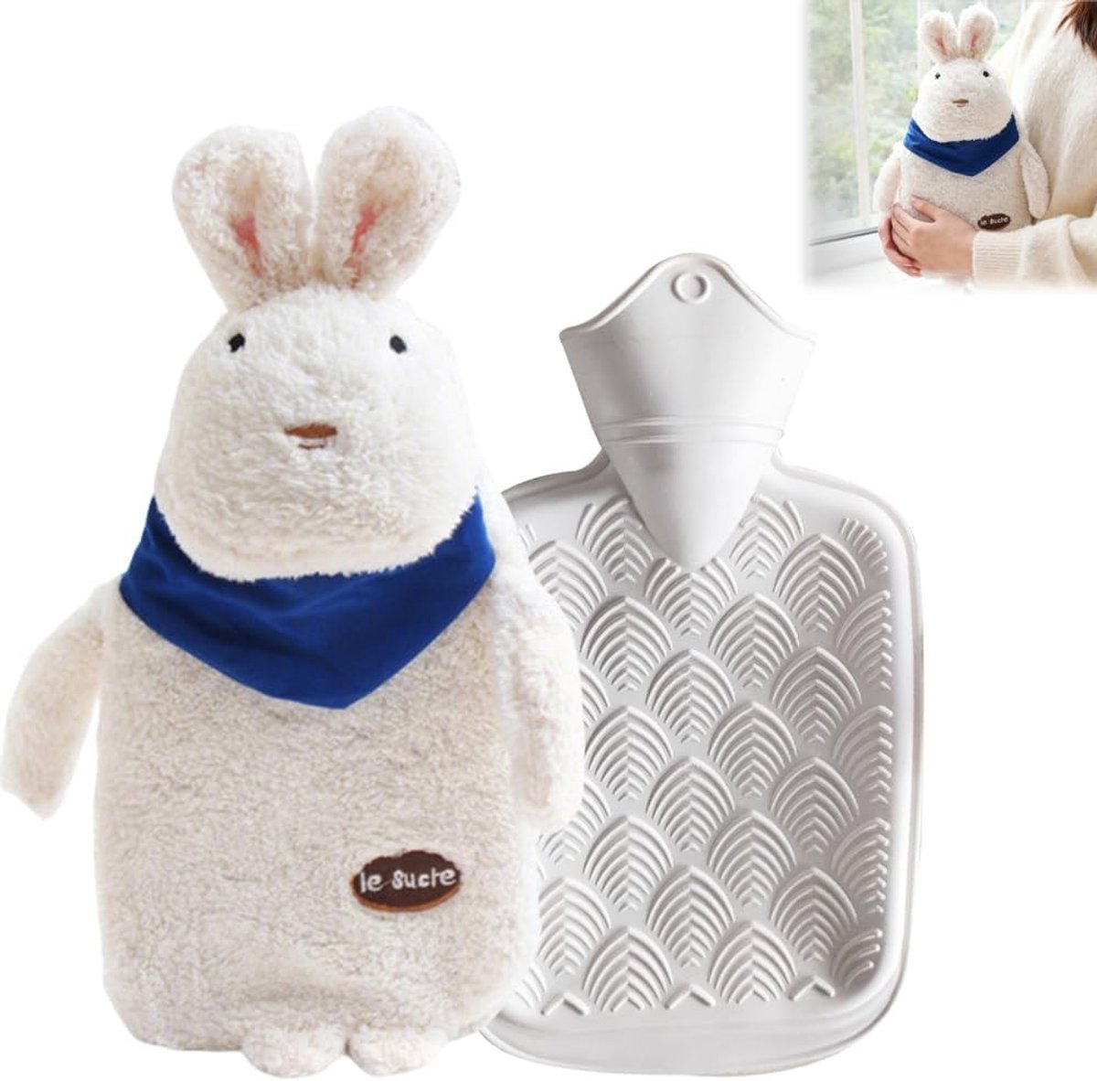 Pluche warmwaterkruik voor kinderen en volwassenen, schattige konijnvorm, veilig en lekvrij, ideaal voor warmte en comfort, 1 liter capaciteit