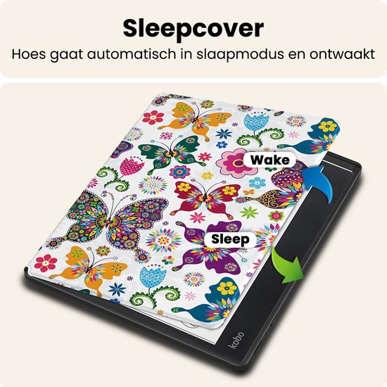 Hoesje Geschikt voor Kobo Elipsa 2E Hoes Book Case - Hoes Geschikt voor Kobo Elipsa 2E Hoesje Book Cover Met Screenprotector - Vlinders van Hoesje  — afbeelding 3