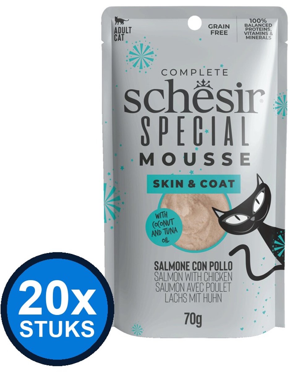 12x Schesir Special Skin & Coat Mousse - Zalm & Kip - Kattenvoer Natvoer - 70g