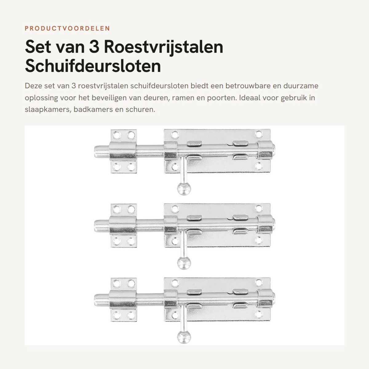 Dailygoods- Boutslot 15 cm - Roestvrij Staal - 3 Stuks - Zilveren Deurbout - Eenvoudige Installatie - Duurzaam en Betrouwbaar - Deurbeslag